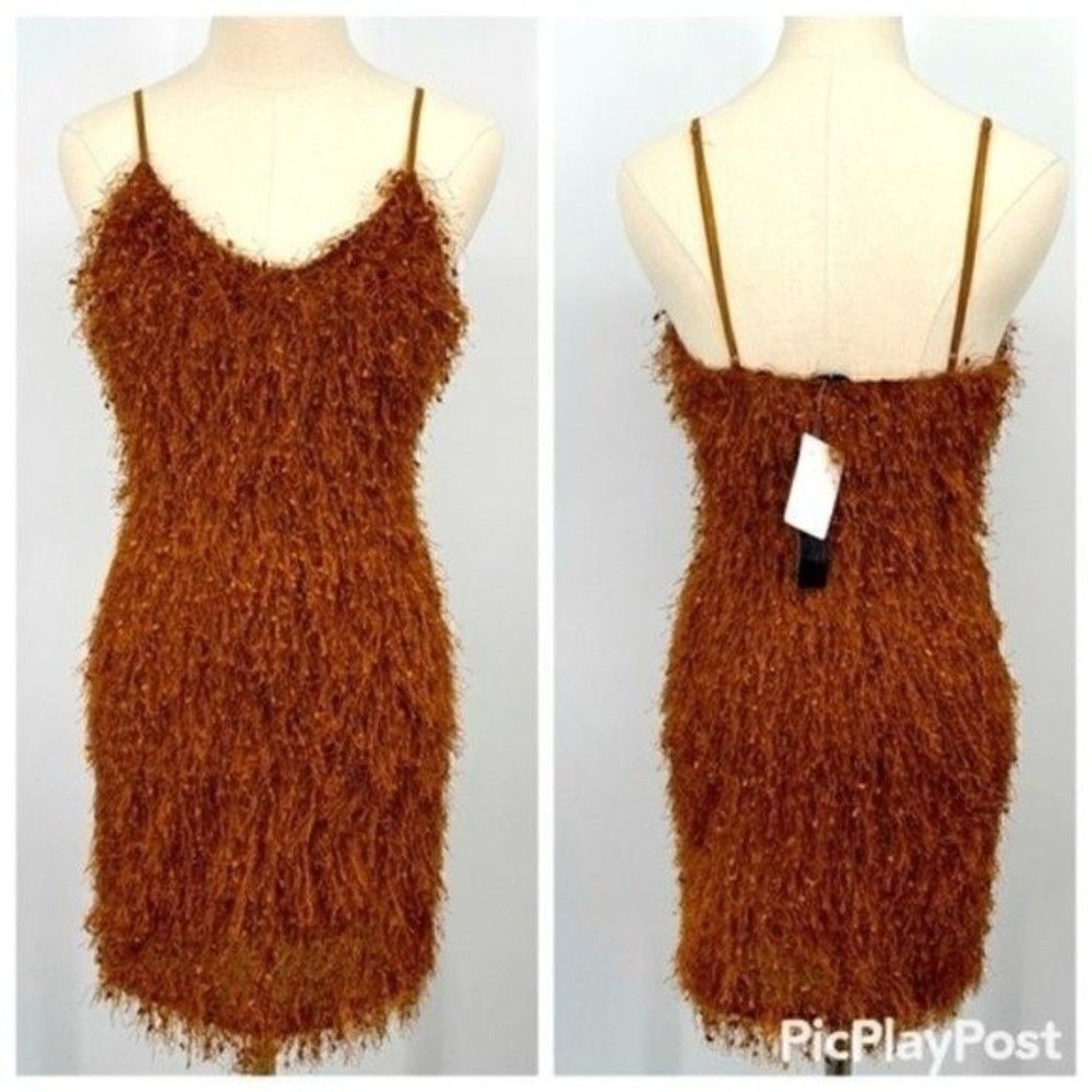 Vintage inspired 90s fringe dress burnt orange Small Y2K BoxS